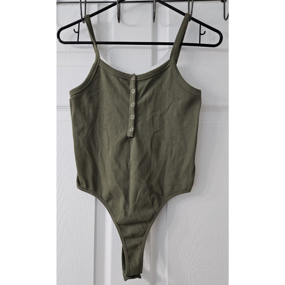 Sky and Sparrow Ribbed Green Tank Top Thong Bodysuit Size Small